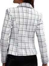 Load image into Gallery viewer, Plaid White Tweed Long Sleeve Blazer Jacket