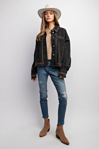 Embroidered Black Wash Cotton Jacket