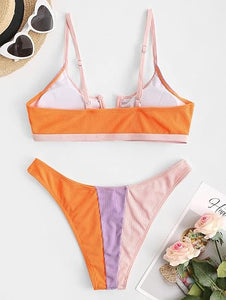 Pretty Colorful 2pc Bikini Pink-Orange Swimsuit