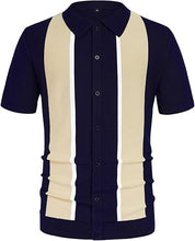 Load image into Gallery viewer, Men&#39;s Striped Knitted Short Sleeve Navy Shirt