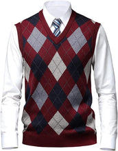 Load image into Gallery viewer, Men&#39;s British Style Burgundy V Neck Sleeveless Sweater Vest
