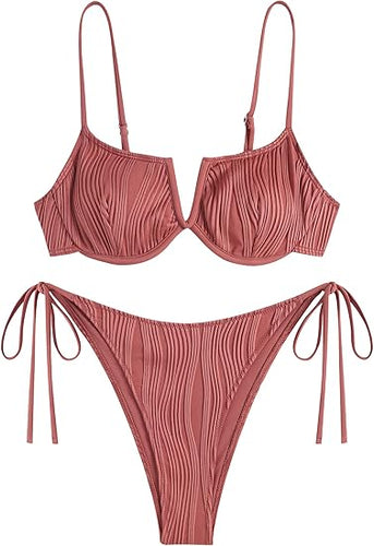 High Cut Underwire Bikini Burgundy Swimsuit Set