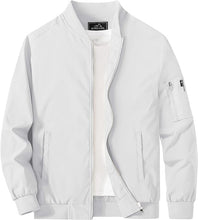 Load image into Gallery viewer, Men&#39;s White Windproof Long Sleeve Zip Up Bomber Jacket