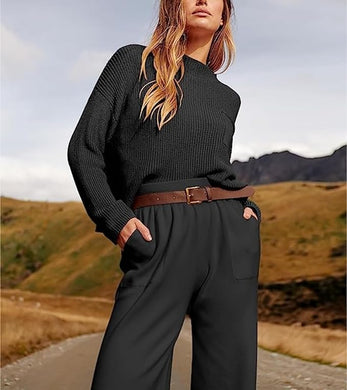 Modern Comfort Soft Knit Black Tracksuit Loungewear Set