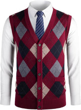 Load image into Gallery viewer, Men&#39;s British Style Burgundy V Neck Sleeveless Sweater Vest