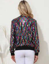 Load image into Gallery viewer, Multicolor Sequin Embellished Bomber Long Sleeve Jacket