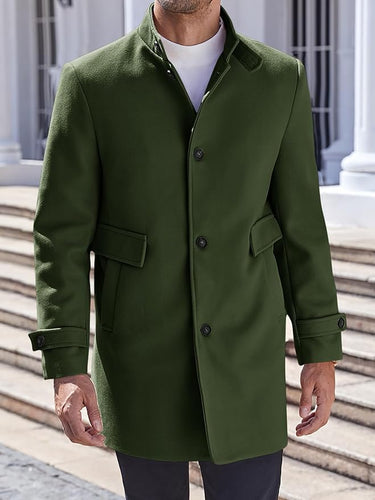 Men's Utility Style Green Long Sleeve Single Breasted Trench Coat