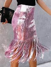 Load image into Gallery viewer, Party Style Fringe Tassel Sequin Midi Skirt