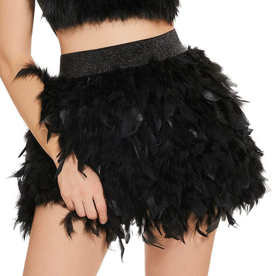 Black Handmade Italian Feathers Stretch High Waist Mini Skirt