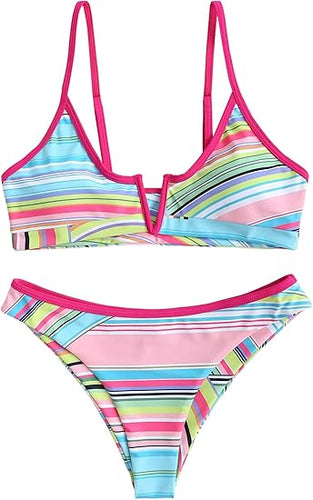 Pretty Colorful 2pc Bikini Pink Swimsuit