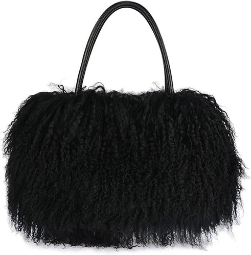 Mongolian Black Luxury Wool Fur Handbag