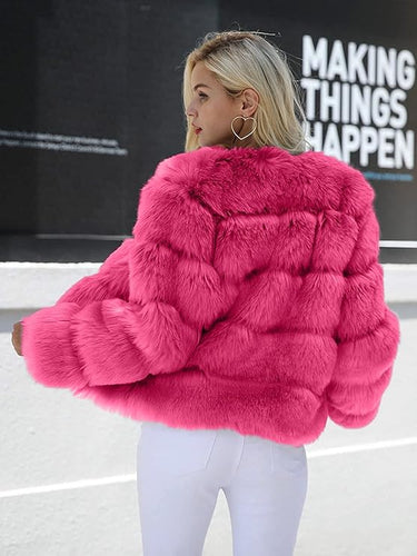 Winter Wonderland Hot Pink Faux Fur Long Sleeve Jacket