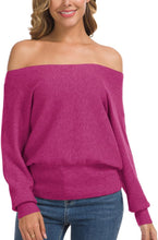 Load image into Gallery viewer, Soft Knit Red Off Shoulder Long Sleeve Winter Sweater