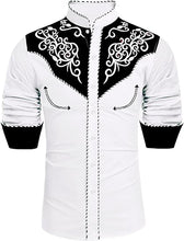 Load image into Gallery viewer, Men&#39;s White Western Cowboy Embroidered Long Sleeve Shirt