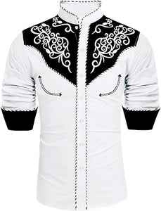 Men's Black Western Cowboy Embroidered Long Sleeve Shirt