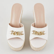 Load image into Gallery viewer, Platform Chain Beige Open Toe Espadrille Wedge Sandals