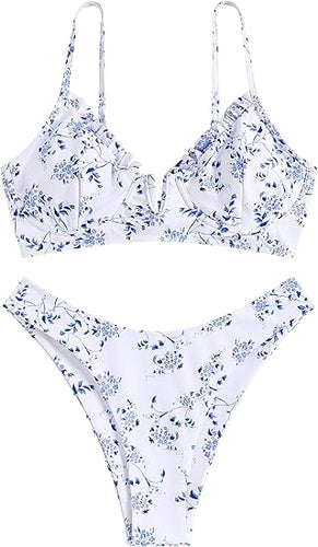 High Cut Underwire Bikini White Swimsuit Set