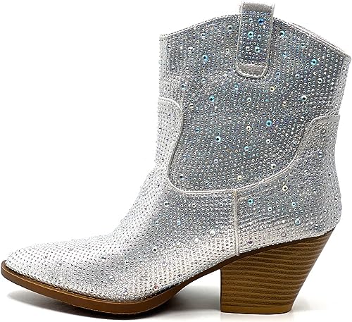 Rhinestone Studded Sequin Silver Rhinestone-01 Ankle Boots