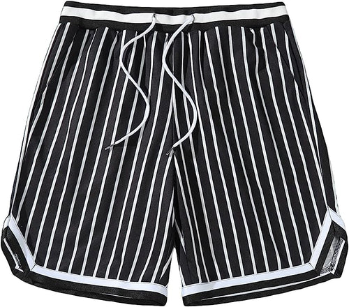 Men's Casual Drawstring Black Striped Shorts