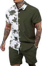 Load image into Gallery viewer, Men&#39;s Color Block Teal/White Floral Shorts Set