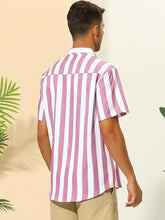 Load image into Gallery viewer, Men&#39;s Blue &amp; White Striped Button Down Short Sleeve Shirt