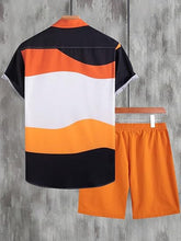 Load image into Gallery viewer, Men&#39;s Orange/Black Geometric Short Sleeve Shirt &amp; Shorts Set