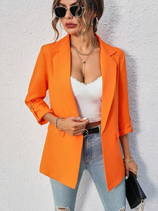 Stylish Orange Open Front Long Sleeve Blazer Jacket