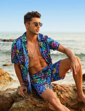 Load image into Gallery viewer, Casual Men&#39;s Blue Vacation Style Shirt &amp; Shorts Set