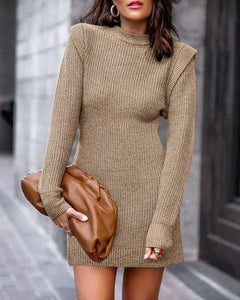 Fashion Chic Orange Long Sleeve Knit Sweater Dress