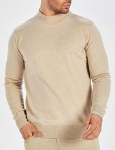 Load image into Gallery viewer, Men&#39;s Beige Soft Knit Mock Neck Long Sleeve Sweater