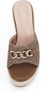 Platform Chain Beige Open Toe Espadrille Wedge Sandals