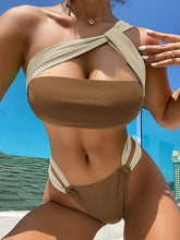 Load image into Gallery viewer, Asymmetrical Cut Out Bikini Green Swimwear