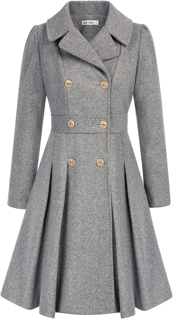 Chateaux Chic Grey Belted Double Breasted Wool Trench Coat