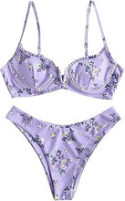 Load image into Gallery viewer, High Cut Underwire Bikini Lavender Swimsuit Set