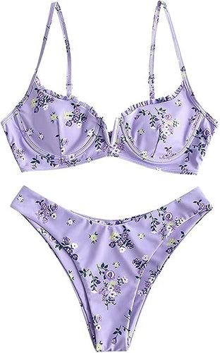 High Cut Underwire Bikini Light Purple Swimsuit Set