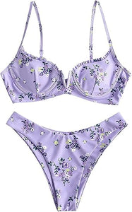 High Cut Underwire Bikini Lavender Swimsuit Set