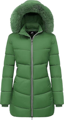 Windproof Green Thick Hooded Puffer Winter Coat