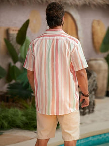 Men's Vacation Striped Summer Short Sleeve Multicolor Shirt