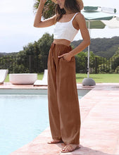 Load image into Gallery viewer, Summer Black Beach Cotton Linen Drawstring Pants