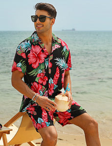 Casual Men's Blue Vacation Style Shirt & Shorts Set