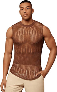 Men's Brown Knitted Sleeveless Shirt