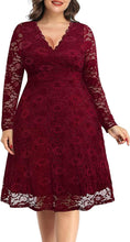 Load image into Gallery viewer, Plus Size Black Lace Long Sleeve Cocktail Dress