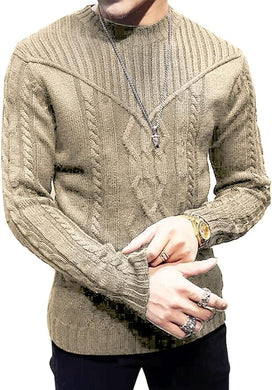 Men's Armour Khaki Cable Knit Long Sleeve Sweater