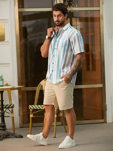 Men's Vacation Striped Summer Short Sleeve Gray Striped Shirt