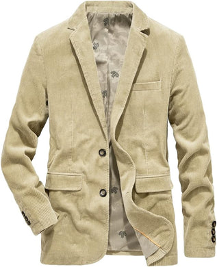 Vintage Beige Corduroy Long Men's Sport Coat