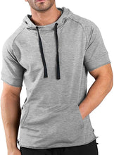 Load image into Gallery viewer, Men&#39;s Casual Sports Gray Drawstring Short Sleeve Hoodie