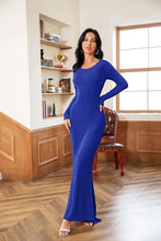 Load image into Gallery viewer, Basically Beautiful Blue Backless Ruched Long Sleeve Maxi Dress