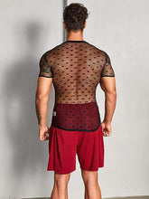 Load image into Gallery viewer, Men&#39;s Black Mesh Heart Short Sleeve Shirt