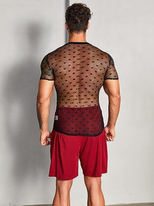 Men's Black Mesh Heart Short Sleeve Shirt