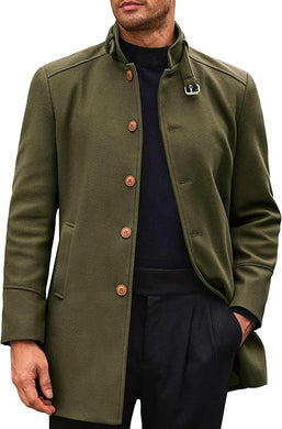 Men's Stand Collar Winter Green Long Sleeve Coat